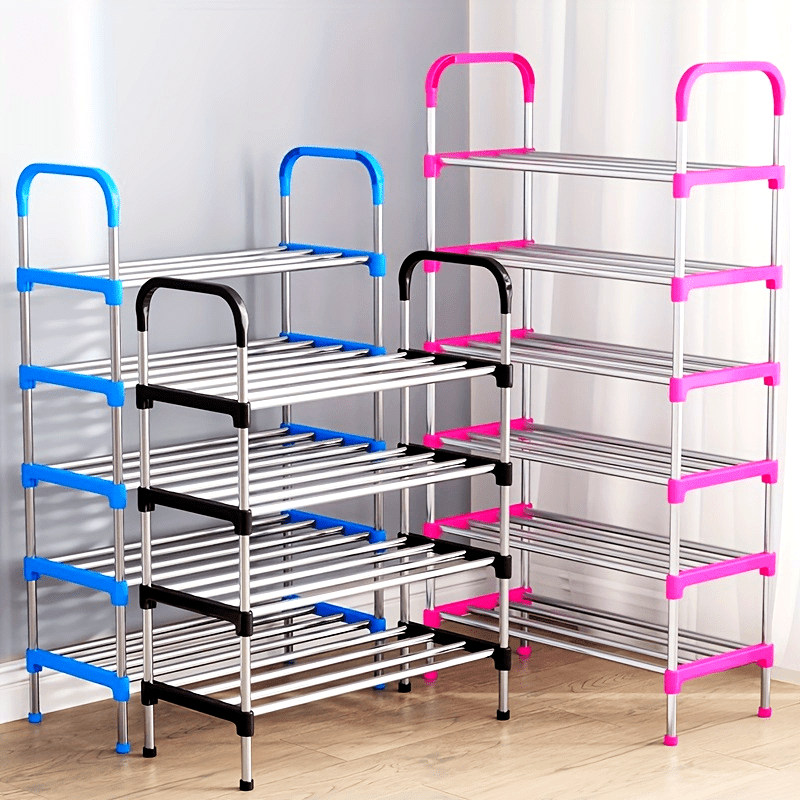 Sturdy Multi-Tier Metal Shoe Rack with Colorful Accents - Easy Assembly, Floor Standing Storage Shelf for Home Organization, Ideal for Shoes & More, Shoe Storage Organizer, Utility Racks