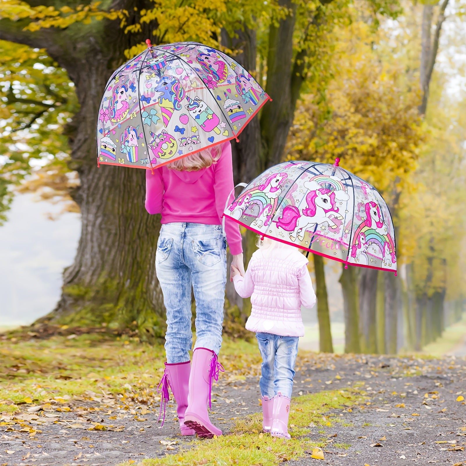 2pcs Parapluies ¨¤ Bulles Licorne, Ouverture Automatique, 8 Barres, Manche en Fibre de Carbone & PE, Auvent en PVC Hydrofuge, Manche Courb¨¦ Facile ¨¤ Tenir pour Gar?ons et Filles