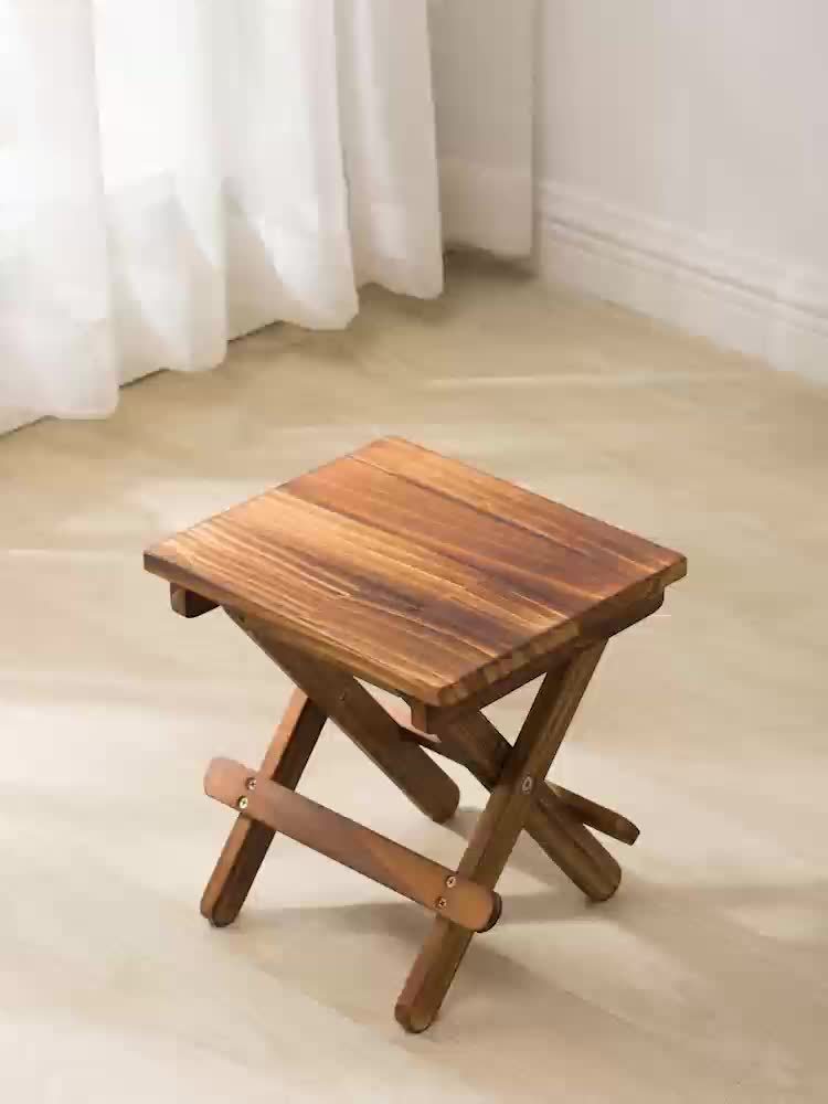 1pc Solid Wood Folding Camping Chair, Portable Small Folding Stool, Ultra-Lightweight Design Fishing Bench for Garden, Beach, Camping, Home Use, No Assembly Required Natural Color, Walnut