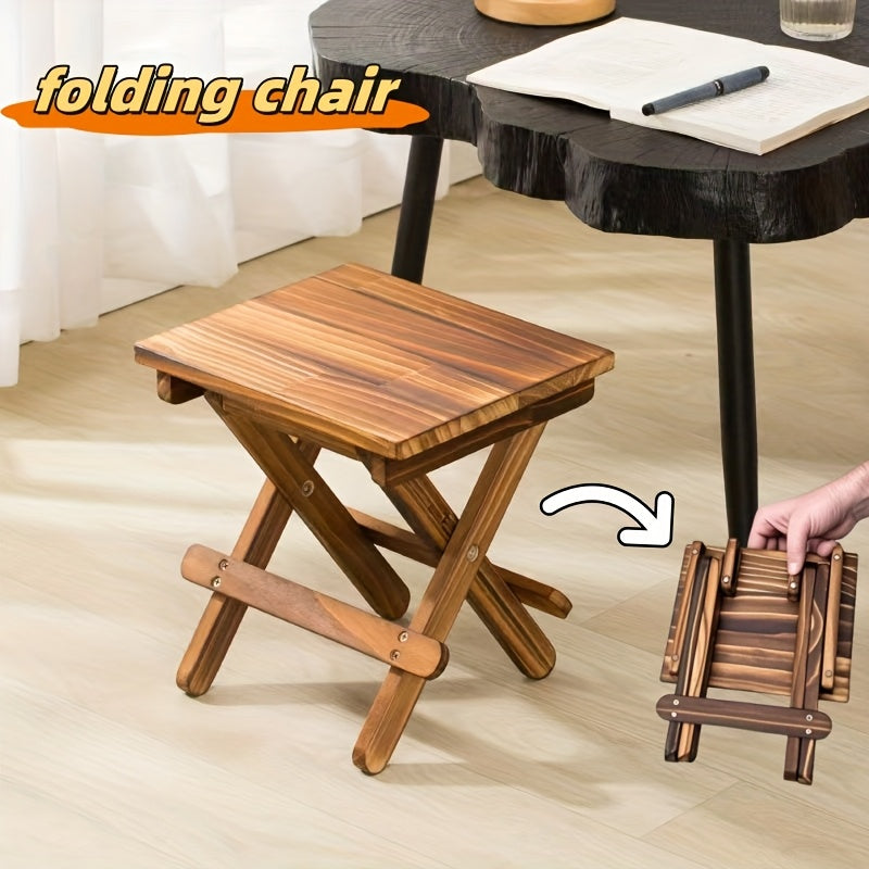 1pc Solid Wood Folding Camping Chair, Portable Small Folding Stool, Ultra-Lightweight Design Fishing Bench for Garden, Beach, Camping, Home Use, No Assembly Required Natural Color, Walnut