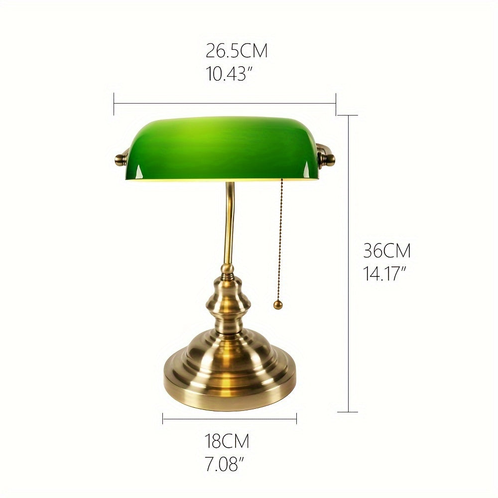 Green Glass Bankers Lamp Desk Lamp Retro Pull Chain Switch Table Lamp Bronze Finish Base E26 Plug in Fixture Office Lamp for Home Office Workplace Library Piano