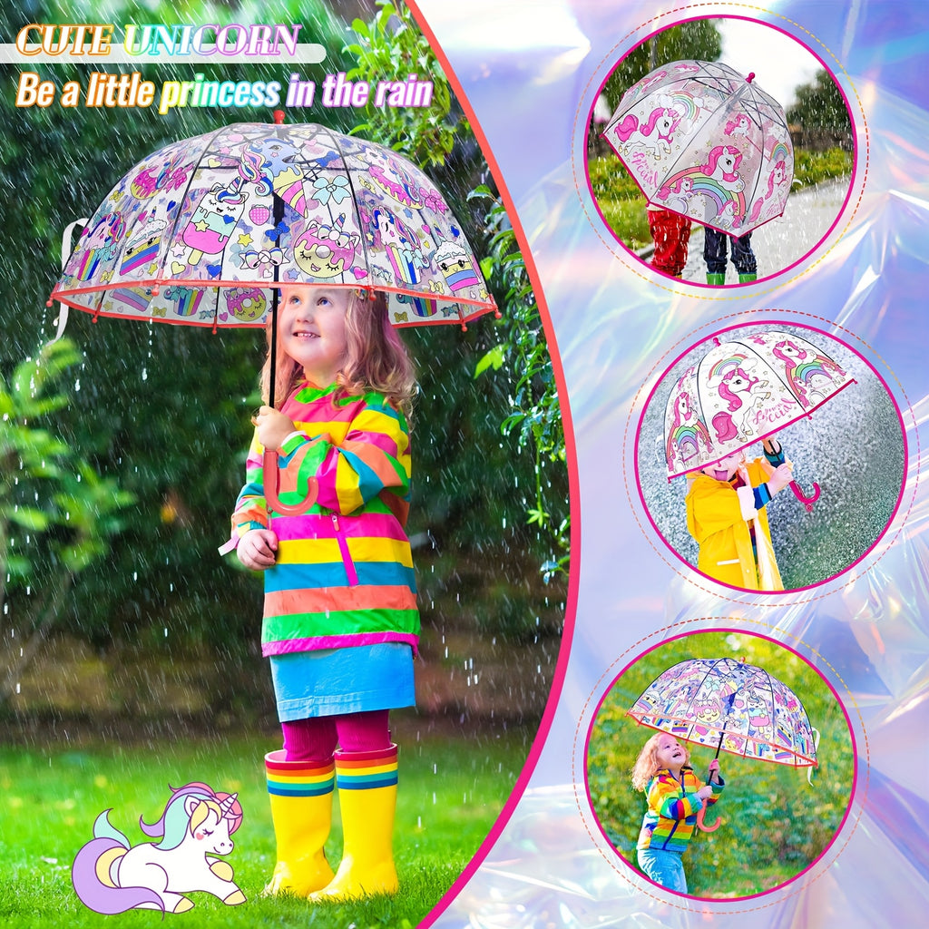 2pcs Parapluies ¨¤ Bulles Licorne, Ouverture Automatique, 8 Barres, Manche en Fibre de Carbone & PE, Auvent en PVC Hydrofuge, Manche Courb¨¦ Facile ¨¤ Tenir pour Gar?ons et Filles