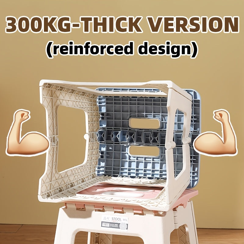 Blue Square Folding Stool, 661.39LB Thick Plastic, Portable & Lightweight, Expandable Storage, High Load-Bearing Capacity, No Battery Needed, for Outdoor Camping & Home Use