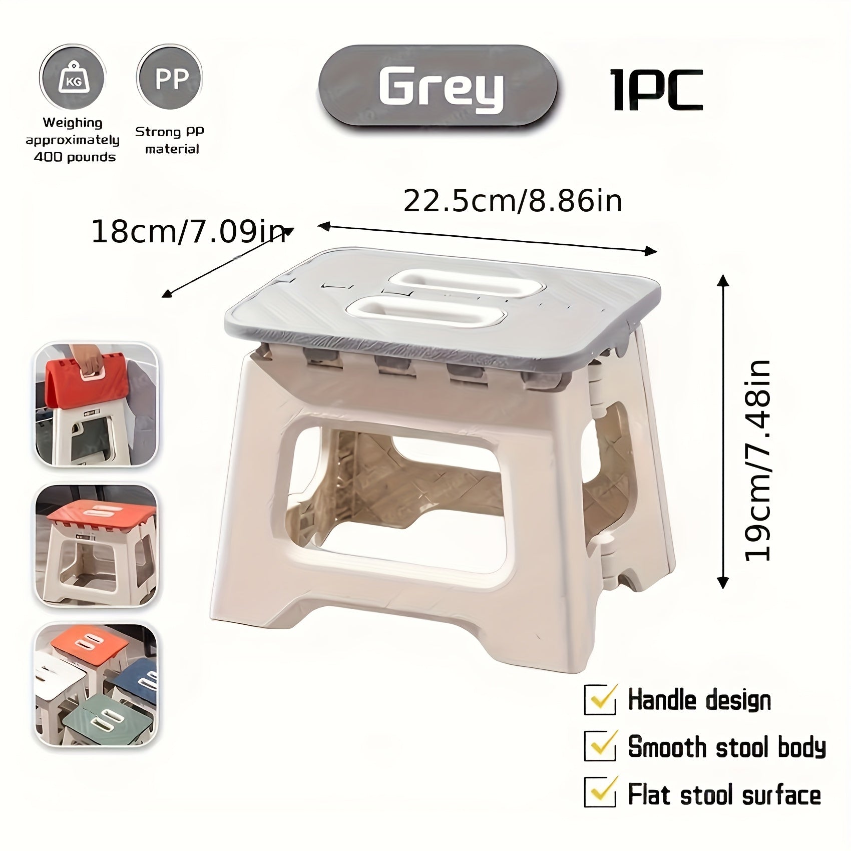 1pc Gray Folding Stool - Modern Style, Durable ABS Plastic, Portable & Compact Design for Indoor & Outdoor Use, No Assembly Needed, Lightweight & Easy to Store, Perfect for Camping, Picnics, and Home Decor, Stool Foldable