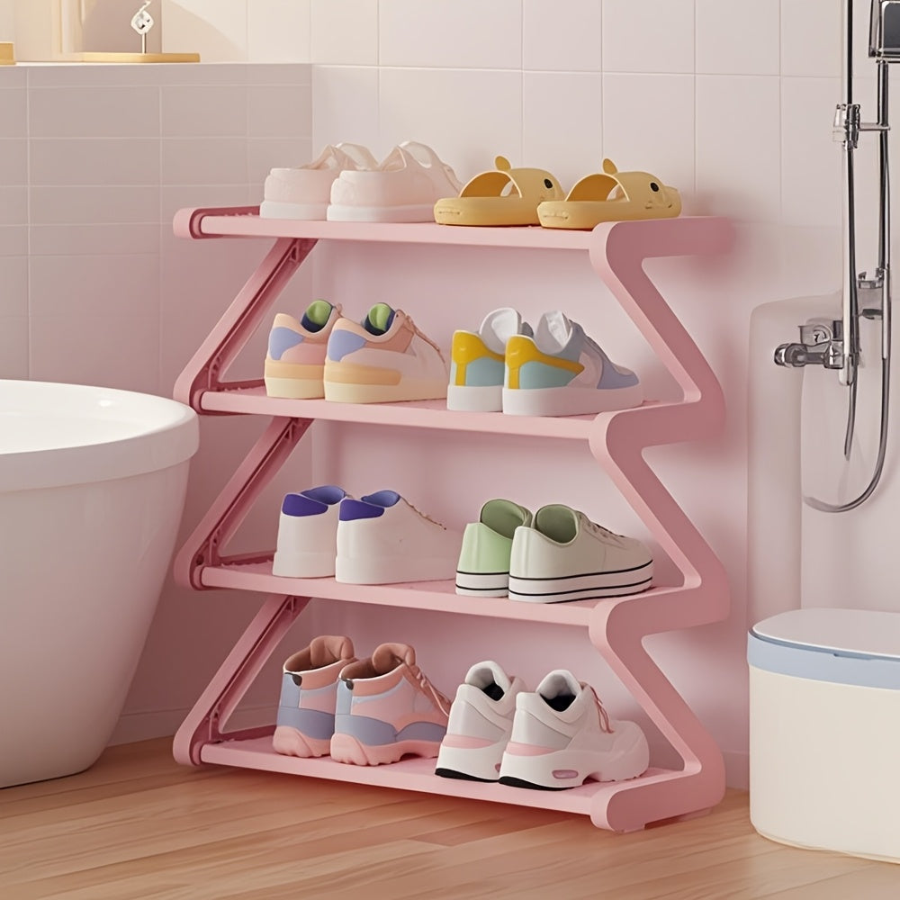 4-Tier Z-Shaped Shoe Rack ¨C Space-Saving, Multi-Layer Storage Organizer for Bathroom, Dorm, or Small Apartment ¨C Easy Assembly, Under 27\