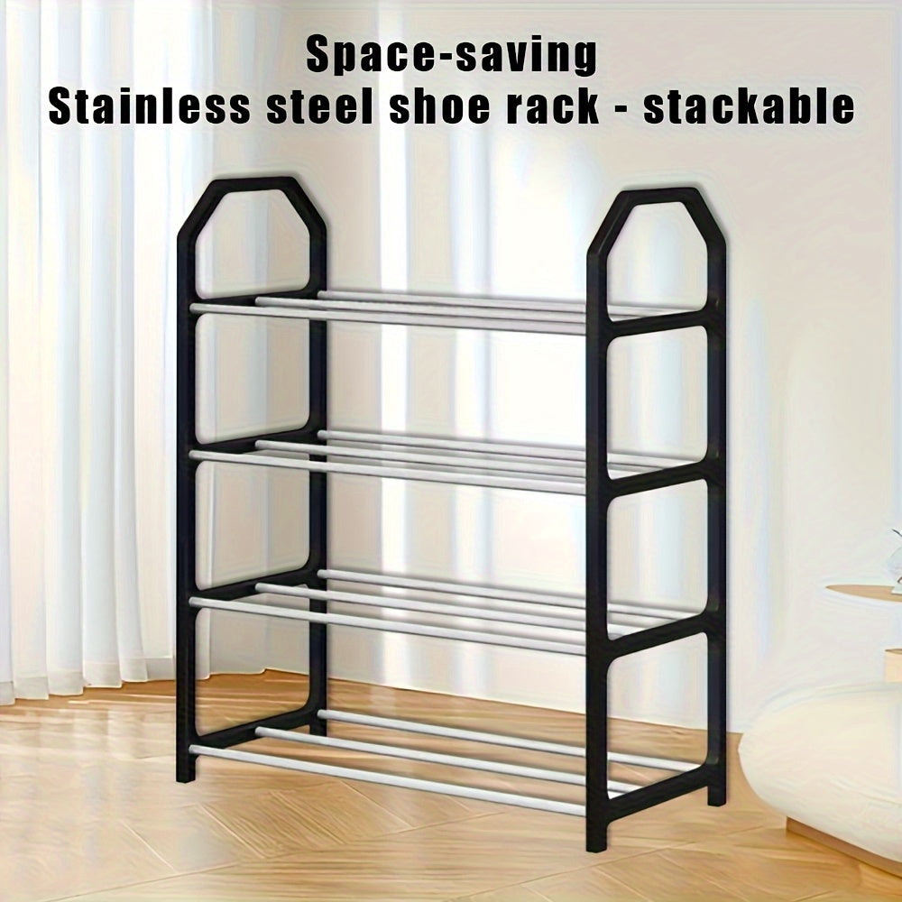 Space-Saving 4-Tier Shoe Organizer - Durable Metal and Plastic Dustproof Shoe Rack for Entryway, Bedroom, Living Room, Dormitory, with Vertical Storage Design, Shoe Storage Organize