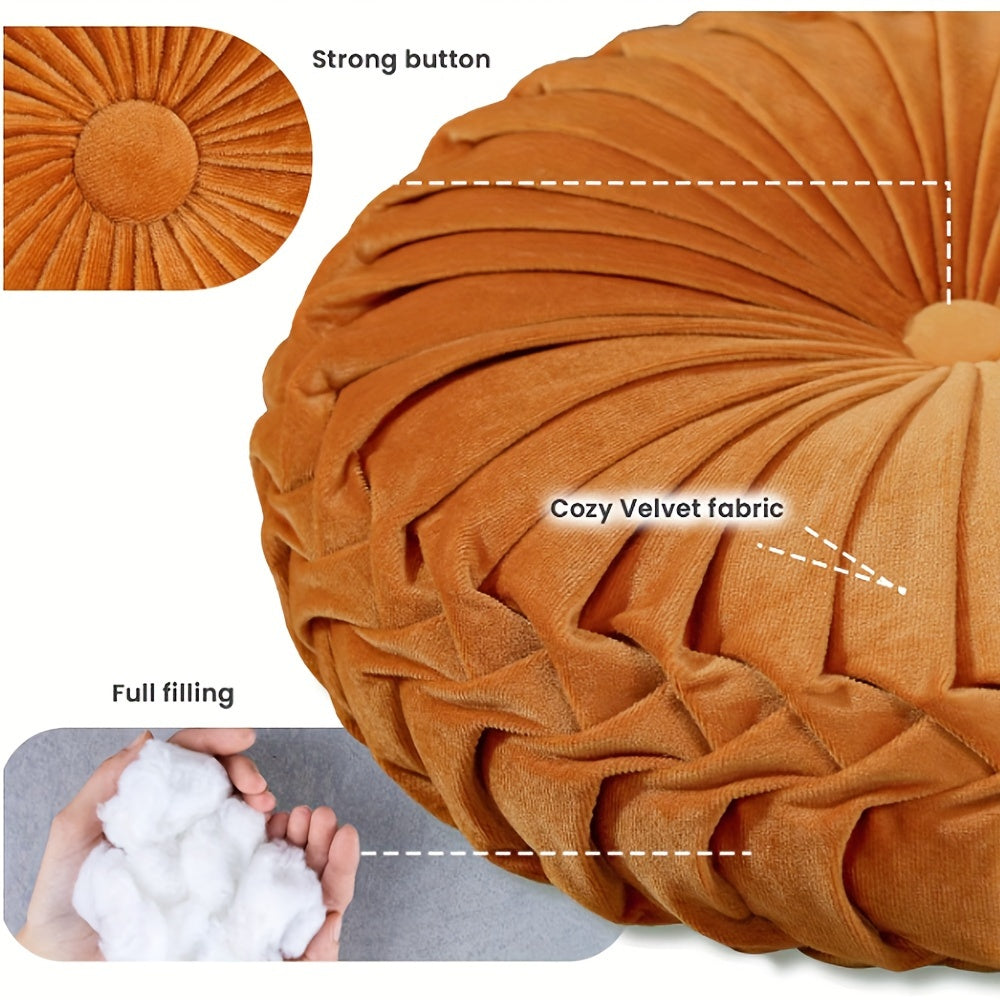 2 coussins d¨¦coratifs ronds pliss¨¦s, coussins d¨¦coratifs citrouille ¨¦l¨¦gants avec bouton central, coussins de sol en velours vintage pour canap¨¦, lit, chaise de coiffeuse