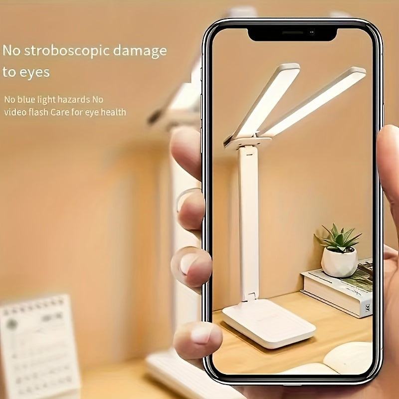 LED Dual-Headed Multifunctional Folding Desk Lamp for Student Dormitory, Study and Reading Light, Touch Charging Plug-in Small Night Light, Bedside Lamp