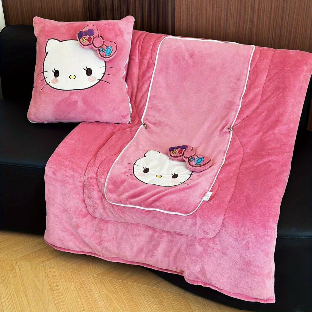 Kit Sanrio Hello Kitty 2 en 1 - Coussin et Couverture, Coussin de Si¨¨ge, Couverture et Tapis pour Climatisation de Voiture, Couverture Portable et Oreiller de Voyage - Cadeaux pour Anniversaire, Saint-Valentin, F¨ºte des M¨¨res