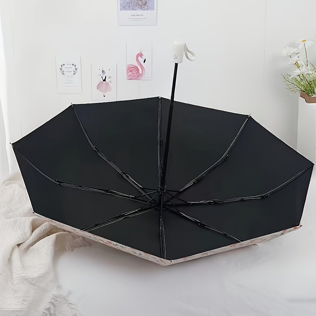Parapluie pliant ¨¤ motif floral Partysu, l¨¦ger et portable, imperm¨¦able ¨¤ 8 baleines, protection solaire, ¨¦quipement de pluie pour les d¨¦placements quotidiens, parapluie de voyage ¨¤ main.