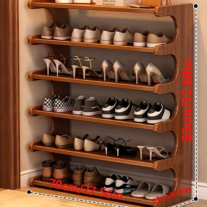2-Tier\u002F6-Tier Natural Finish Wooden Shoe Rack - Space-Saving, Easy to Assemble, Perfect for Dorms and Hallways, Stylish Narrow Storage Solution, Non-Food Contact Safe, Shoe Organizer Box