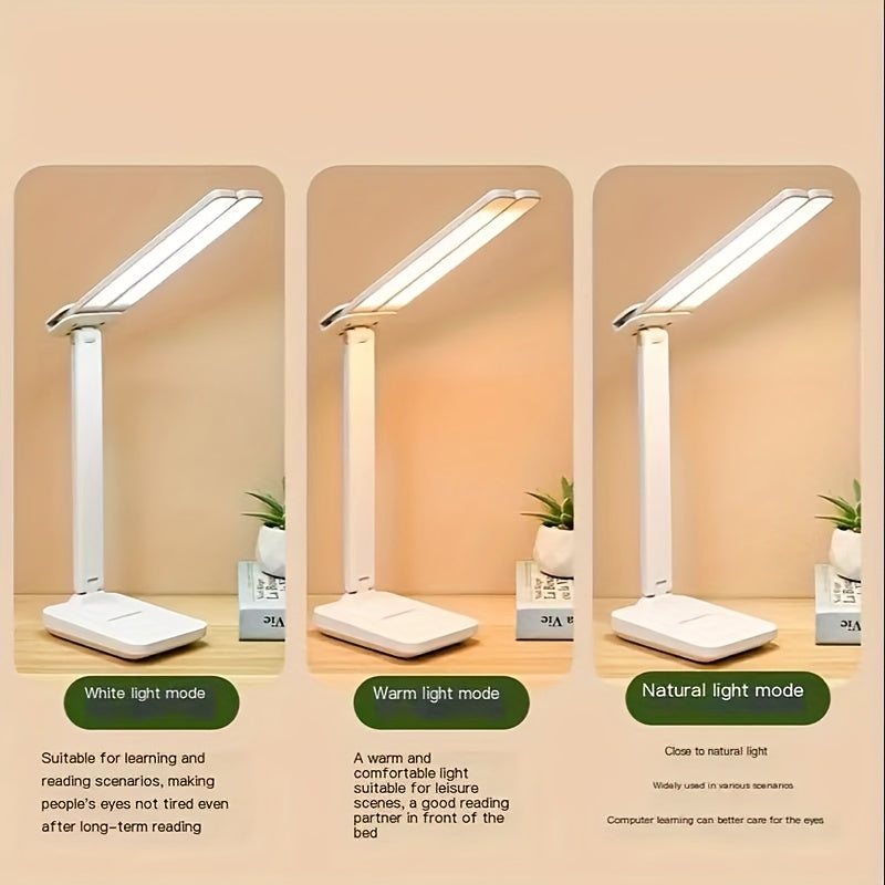 LED Dual-Headed Multifunctional Folding Desk Lamp for Student Dormitory, Study and Reading Light, Touch Charging Plug-in Small Night Light, Bedside Lamp