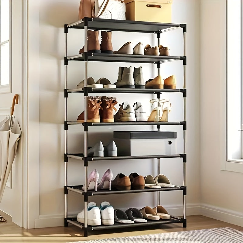 Modern Minimalist 7-Tier Shoe Rack - Slim, Space-Saving Design for Entryway, Closet, Garage - Sturdy Steel Frame, Easy 10-Minute Assembly, Ideal for Home Organization, Shoe Storage|Sleek Shoe Rack|Durable Shelf, Shoe Storage Rack