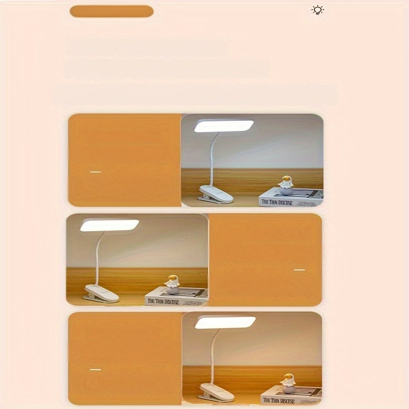Dimmable LED Clamp Desk Lamp, Touch Control Clip-On Light with Adjustable Brightness, Color Changing, USB\u002FBattery Dual Power, Rechargeable 800mAh Lithium, Indoor Use for Home, Dormitory, Reading, Bedside - White