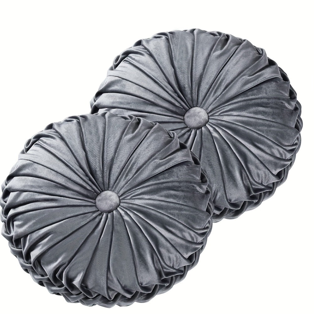 Lot de 2 Coussins D¨¦coratifs Pliss¨¦s Ronds, Coussins d'Accent ¨¦l¨¦gants en Forme de Citrouille avec Bouton Central, Coussins de Sol en Velours Vintage pour Canap¨¦, Chaise de Vanit¨¦ et Lit