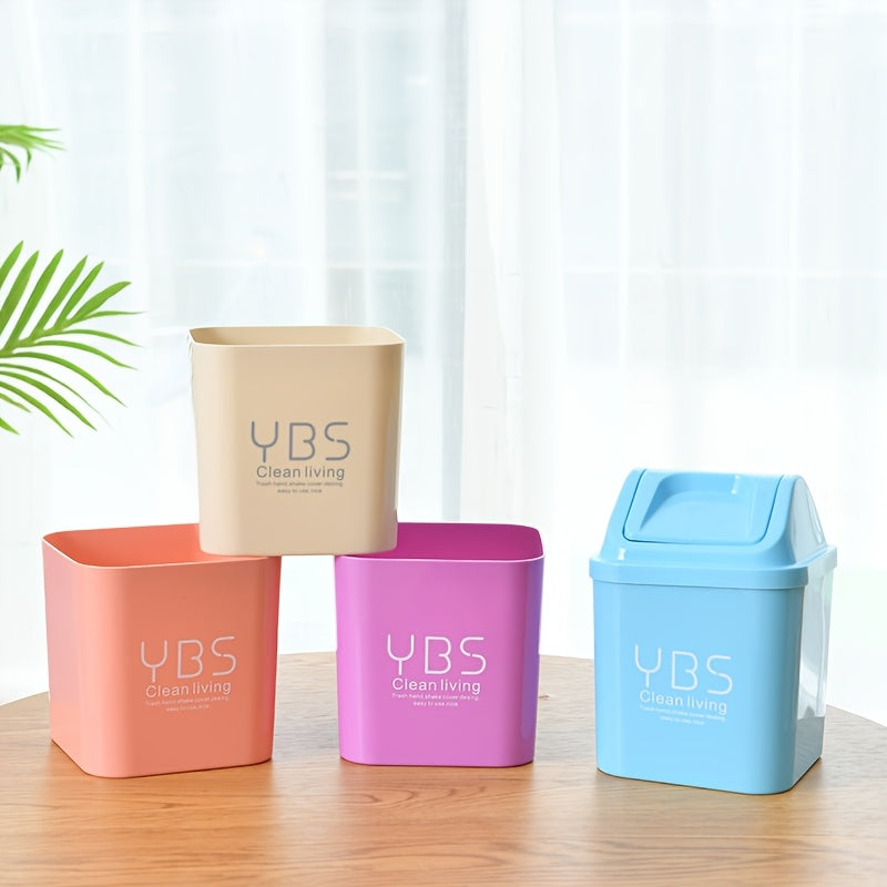 YBS Clean Living Mini Trash Can with Flip Lid ¨C Square Desktop Waste Basket for Kitchen & Living Room, Durable PP Material, Light Blue\u002FWhite\u002FPink, Compact Design for Countertop or Tabletop Use