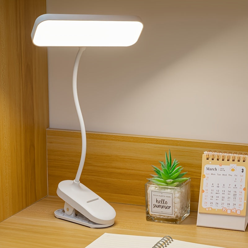 Dimmable LED Clamp Desk Lamp, Touch Control Clip-On Light with Adjustable Brightness, Color Changing, USB\u002FBattery Dual Power, Rechargeable 800mAh Lithium, Indoor Use for Home, Dormitory, Reading, Bedside - White