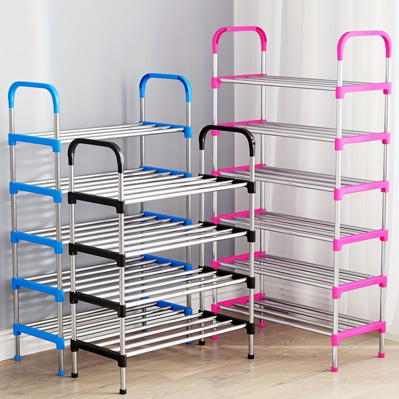 Sturdy Multi-Tier Metal Shoe Rack with Colorful Accents - Easy Assembly, Floor Standing Storage Shelf for Home Organization, Ideal for Shoes & More, Shoe Storage Organizer, Utility Racks