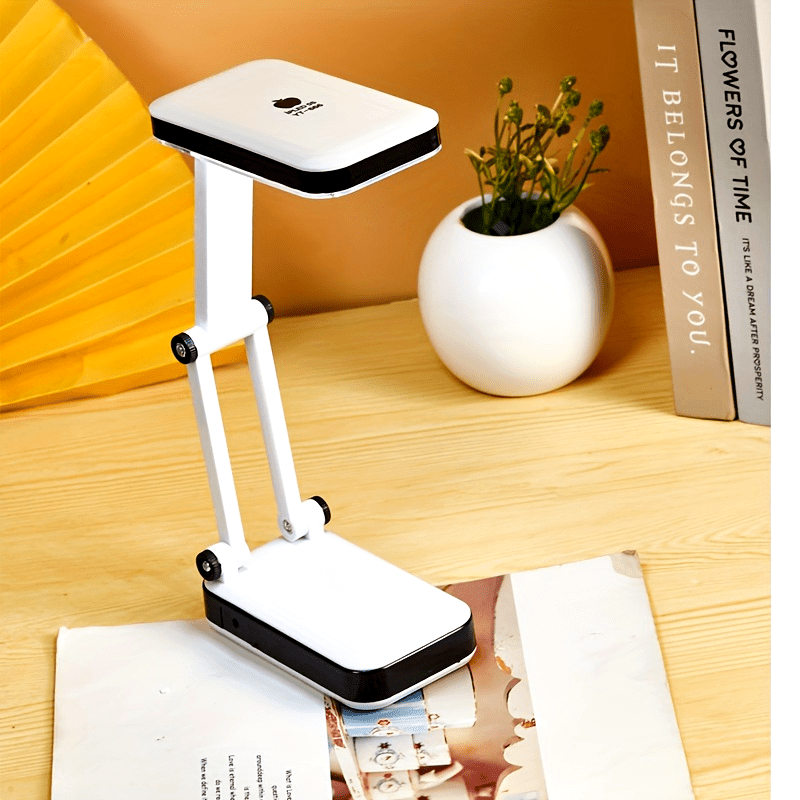 Foldable LED Desk Lamp with Eye Protection, Dual Power Source (Battery\u002FUSB), Adjustable Brightness, White, Ideal for Students, Dorm Rooms, and Bedside Reading, Desk Lamps for Home Office