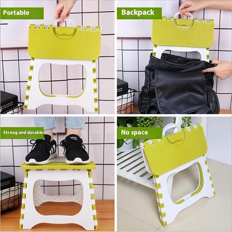 Portable Foldable Plastic Step Stool - Lightweight Durable Green Step Stool for Youngsters Adults, Indoor Outdoor Use, Compact Foldable Design with Ergonomic Handles, Portable Step Stool | Foldable Stool | Durable Plastic Stool