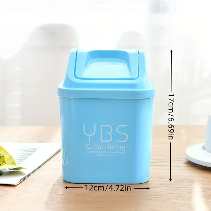 YBS Clean Living Mini Trash Can with Flip Lid ¨C Square Desktop Waste Basket for Kitchen & Living Room, Durable PP Material, Light Blue\u002FWhite\u002FPink, Compact Design for Countertop or Tabletop Use