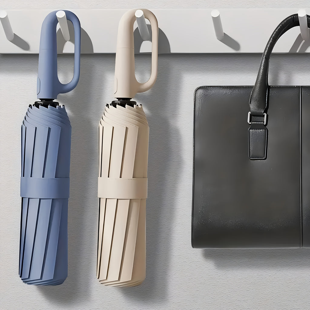 Parapluie Pliable Automatique ¨¦tanche, Protection Solaire Renforc¨¦e ¨¤ 8 Nervures avec Colle Noire, Forme Ronde, Tige en Fer, Polyvalent - Noir, ¨¦pais