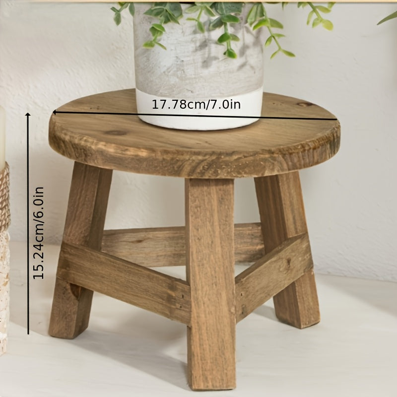 Modern Wooden Round Pedestal Stool - Mini Display Stand for Succulent & Plant - Decorative High Stool for Balcony, Patio, and Home Decor, Gift for Mother'S Day, Home Decor Stool | Natural Wooden Finish | Durable Wooden Stool