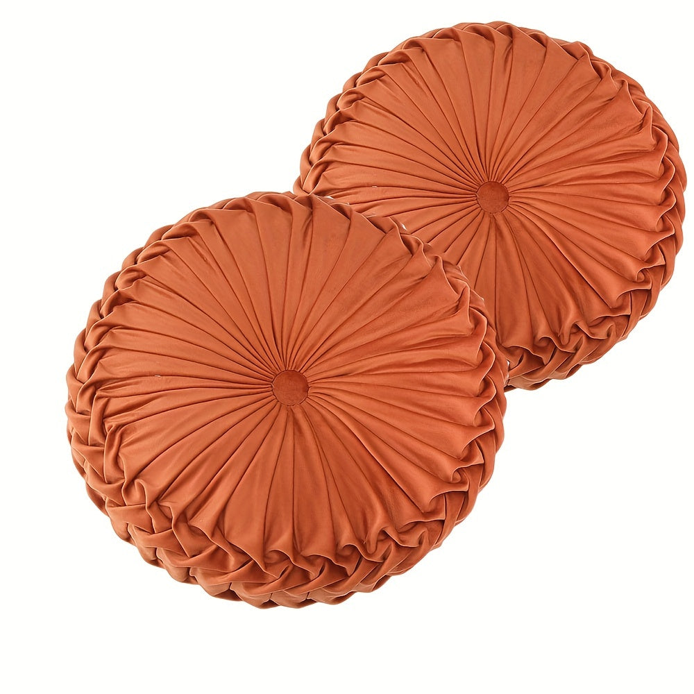 2 coussins d¨¦coratifs ronds pliss¨¦s, coussins d¨¦coratifs citrouille ¨¦l¨¦gants avec bouton central, coussins de sol en velours vintage pour canap¨¦, lit, chaise de coiffeuse