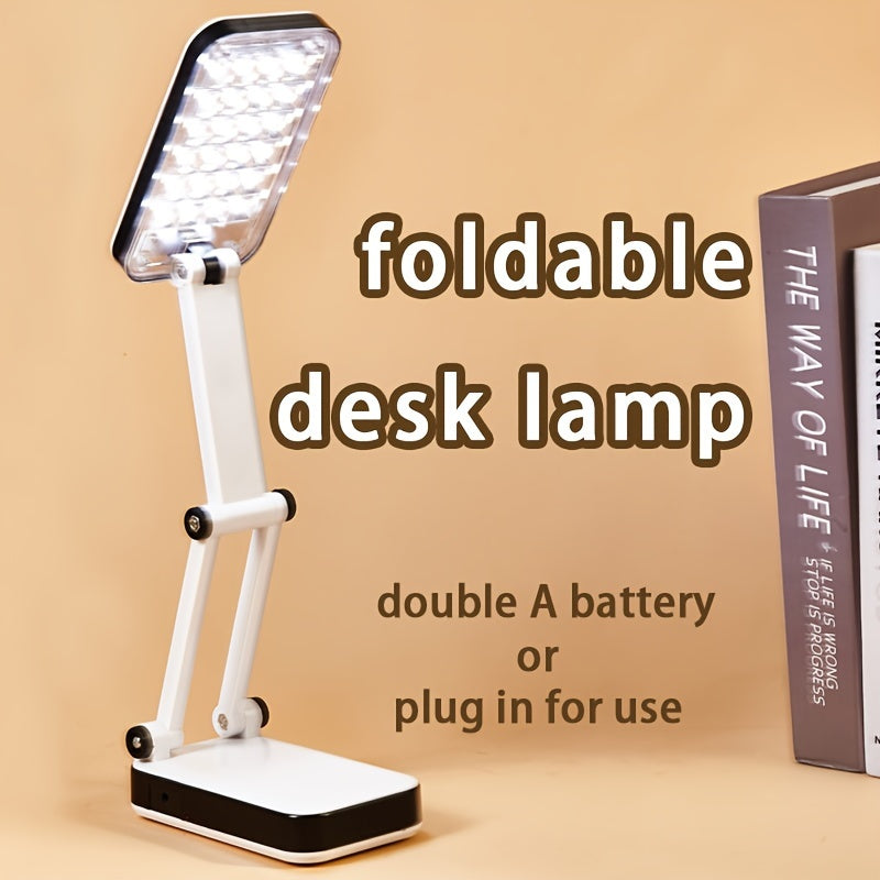 Foldable LED Desk Lamp with Eye Protection, Dual Power Source (Battery\u002FUSB), Adjustable Brightness, White, Ideal for Students, Dorm Rooms, and Bedside Reading, Desk Lamps for Home Office