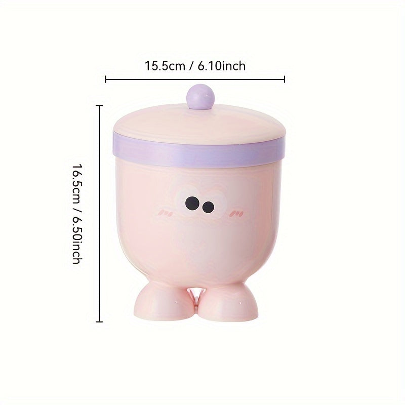 Cute Cartoon Desktop Trash Can with Lid - Creative Storage Bin for Home and Dorm Decor, Large Eyes Design, Press-Top Opening, Durable PP Material, Ideal for Small Waste and Toys, Home Trash Ca