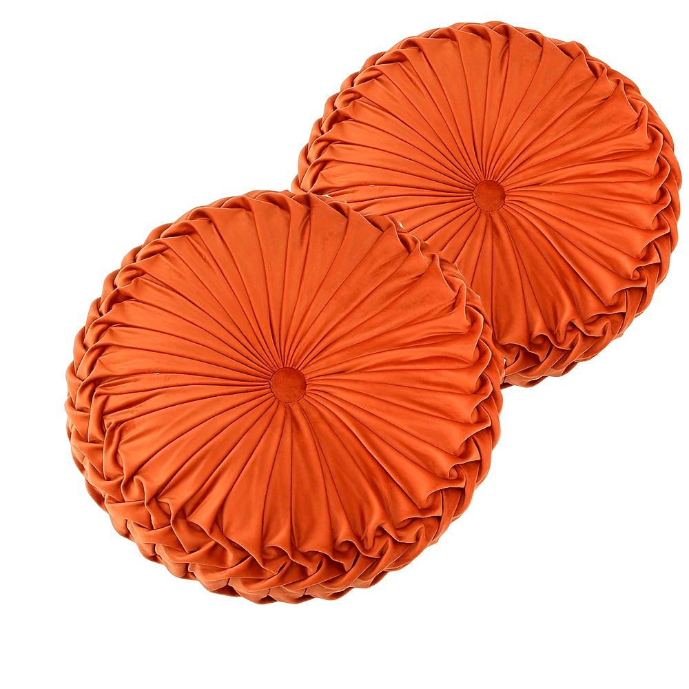 2 coussins d¨¦coratifs ronds pliss¨¦s, coussins d¨¦coratifs citrouille ¨¦l¨¦gants avec bouton central, coussins de sol en velours vintage pour canap¨¦, lit, chaise de coiffeuse