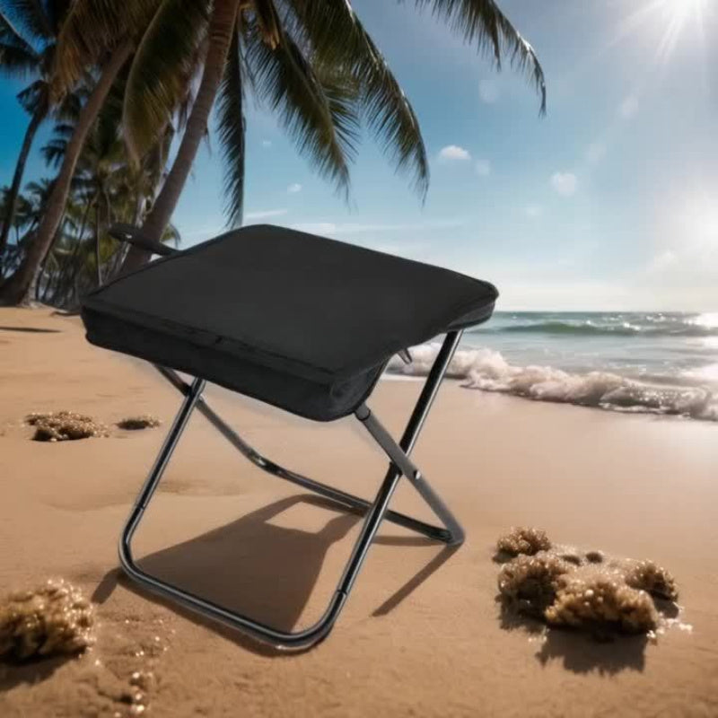 1pc Durable Iron Square Folding Stool, 265 lbs Load Capacity, Compact Design with Zippered Storage Pouch, Ideal for Outdoor Camping and Fishing, Camping Accessories