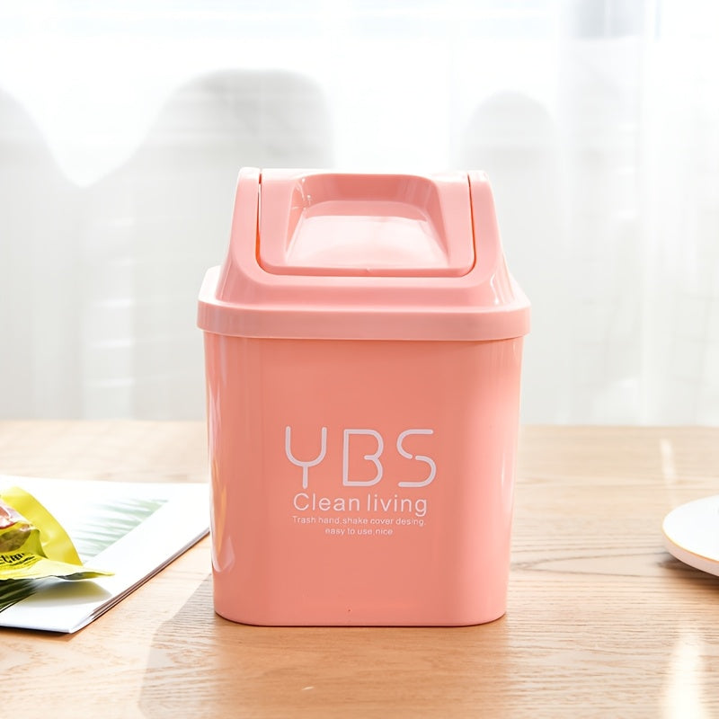 YBS Clean Living Mini Trash Can with Flip Lid ¨C Square Desktop Waste Basket for Kitchen & Living Room, Durable PP Material, Light Blue\u002FWhite\u002FPink, Compact Design for Countertop or Tabletop Use