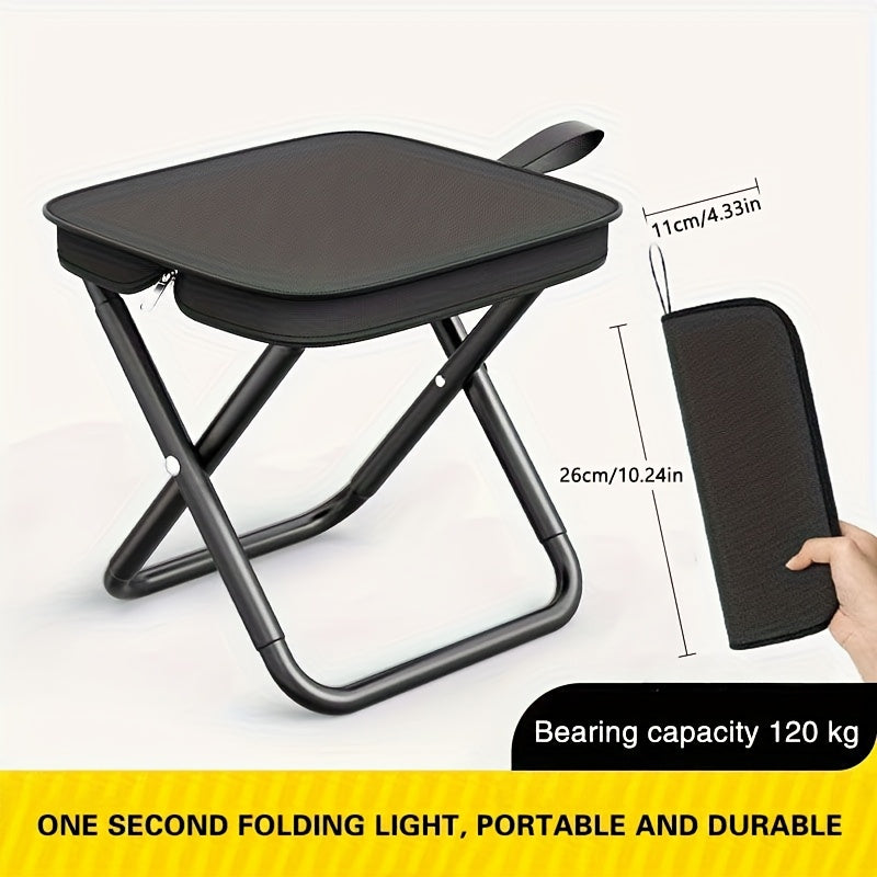 1pc Durable Iron Square Folding Stool, 265 lbs Load Capacity, Compact Design with Zippered Storage Pouch, Ideal for Outdoor Camping and Fishing, Camping Accessories