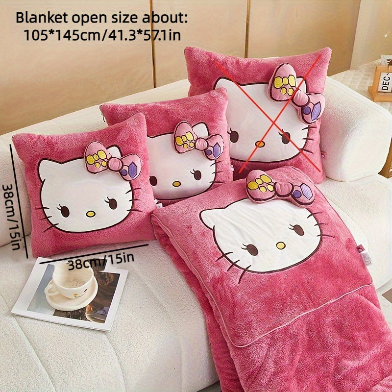 Kit Sanrio Hello Kitty 2 en 1 - Coussin et Couverture, Coussin de Si¨¨ge, Couverture et Tapis pour Climatisation de Voiture, Couverture Portable et Oreiller de Voyage - Cadeaux pour Anniversaire, Saint-Valentin, F¨ºte des M¨¨res