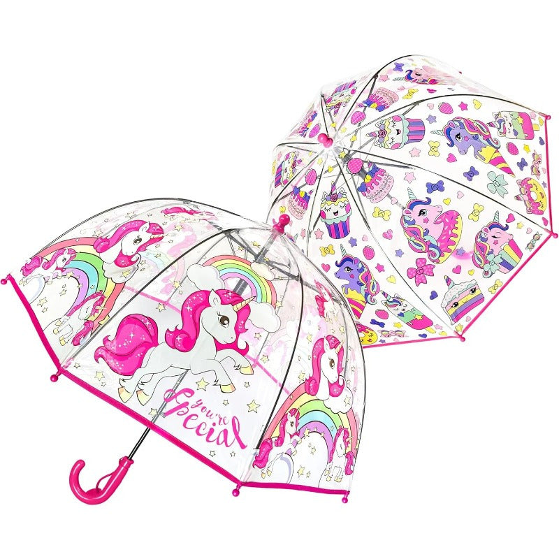 2pcs Parapluies ¨¤ Bulles Licorne, Ouverture Automatique, 8 Barres, Manche en Fibre de Carbone & PE, Auvent en PVC Hydrofuge, Manche Courb¨¦ Facile ¨¤ Tenir pour Gar?ons et Filles