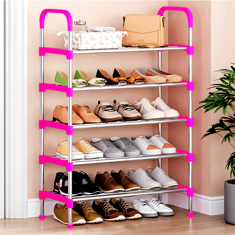Sturdy Multi-Tier Metal Shoe Rack with Colorful Accents - Easy Assembly, Floor Standing Storage Shelf for Home Organization, Ideal for Shoes & More, Shoe Storage Organizer, Utility Racks