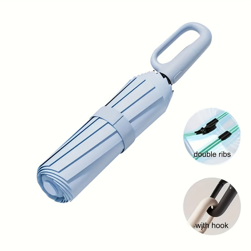 Parapluie Pliable Automatique ¨¦tanche, Protection Solaire Renforc¨¦e ¨¤ 8 Nervures avec Colle Noire, Forme Ronde, Tige en Fer, Polyvalent - Noir, ¨¦pais