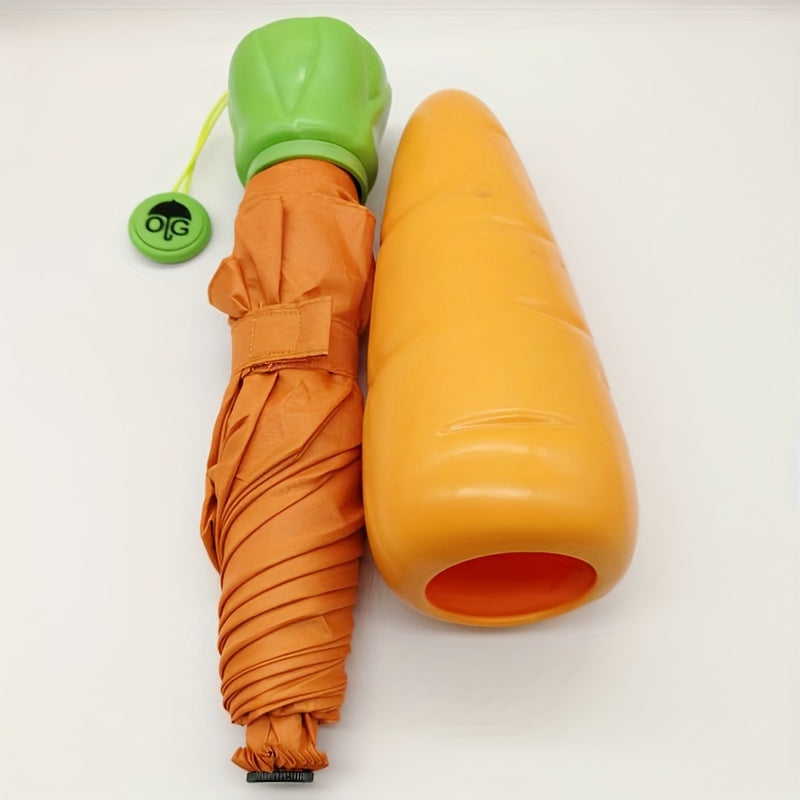 Parapluie pliable pour enfants avec motif de carottes - Protection contre le soleil et la pluie, coupe-vent, portable, orange avec accents de feuilles vertes, id¨¦al pour les activit¨¦s en plein air et l'utilisation quotidienne, parapluie pour la pluie