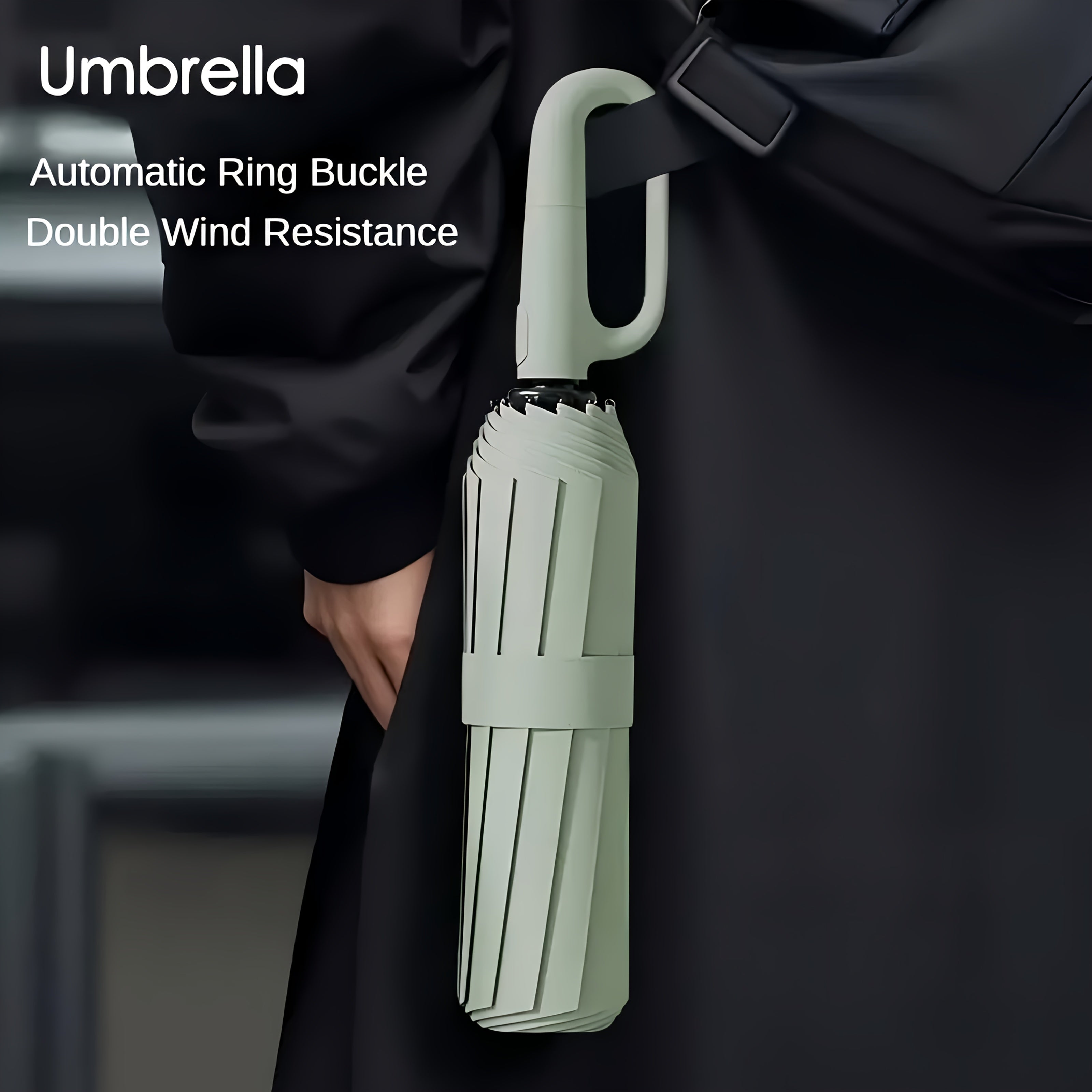 Parapluie Pliable Automatique ¨¦tanche, Protection Solaire Renforc¨¦e ¨¤ 8 Nervures avec Colle Noire, Forme Ronde, Tige en Fer, Polyvalent - Noir, ¨¦pais