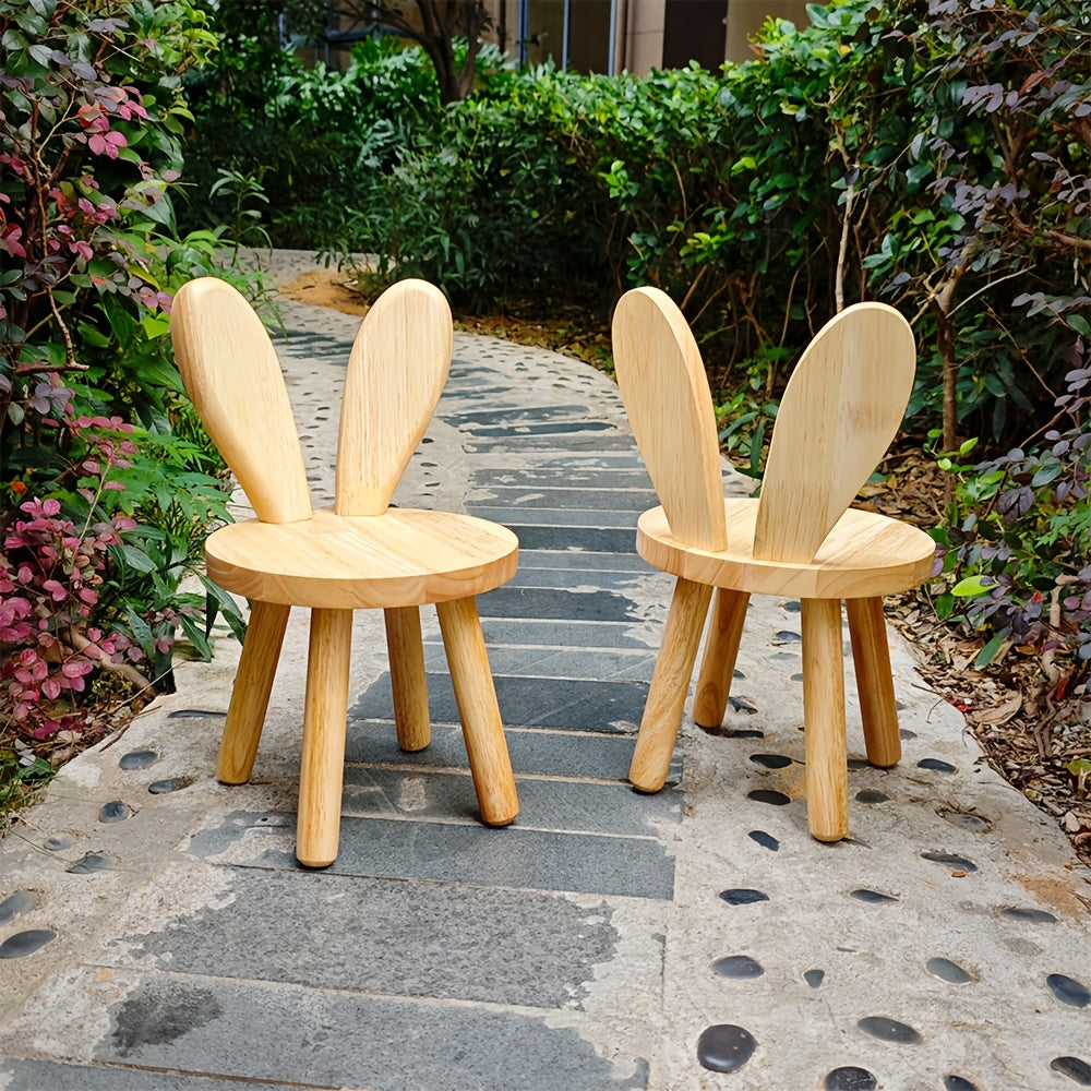 Chic Solid Wood Rabbit Ear Stool - Perfect for Shoe Changing, Living Room & Home Decor | Ideal for Parties & Entertainment