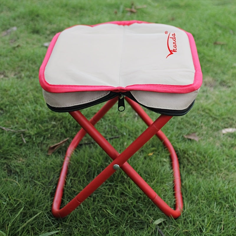Portable Folding Stool with Pen Bag - Stainless Steel, Champagne Color, Compact & Lightweight for Travel, Hiking, Camping, and Outdoor Adventures