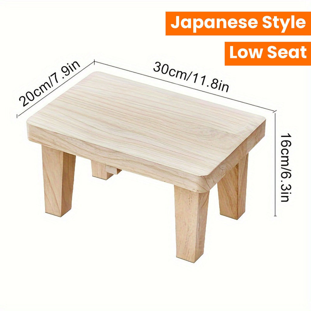 1pc Solid Wood Retro Square Stool - Japanese Style Low Seat, Footstool for Living Room and Bedroom, No Cushion
