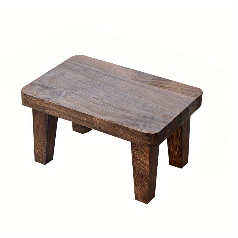 1pc Solid Wood Retro Square Stool - Japanese Style Low Seat, Footstool for Living Room and Bedroom, No Cushion