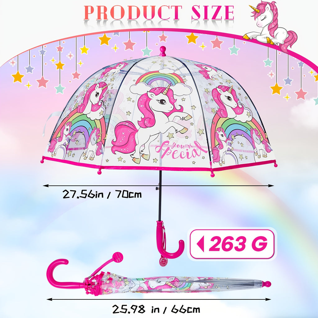 2pcs Parapluies ¨¤ Bulles Licorne, Ouverture Automatique, 8 Barres, Manche en Fibre de Carbone & PE, Auvent en PVC Hydrofuge, Manche Courb¨¦ Facile ¨¤ Tenir pour Gar?ons et Filles