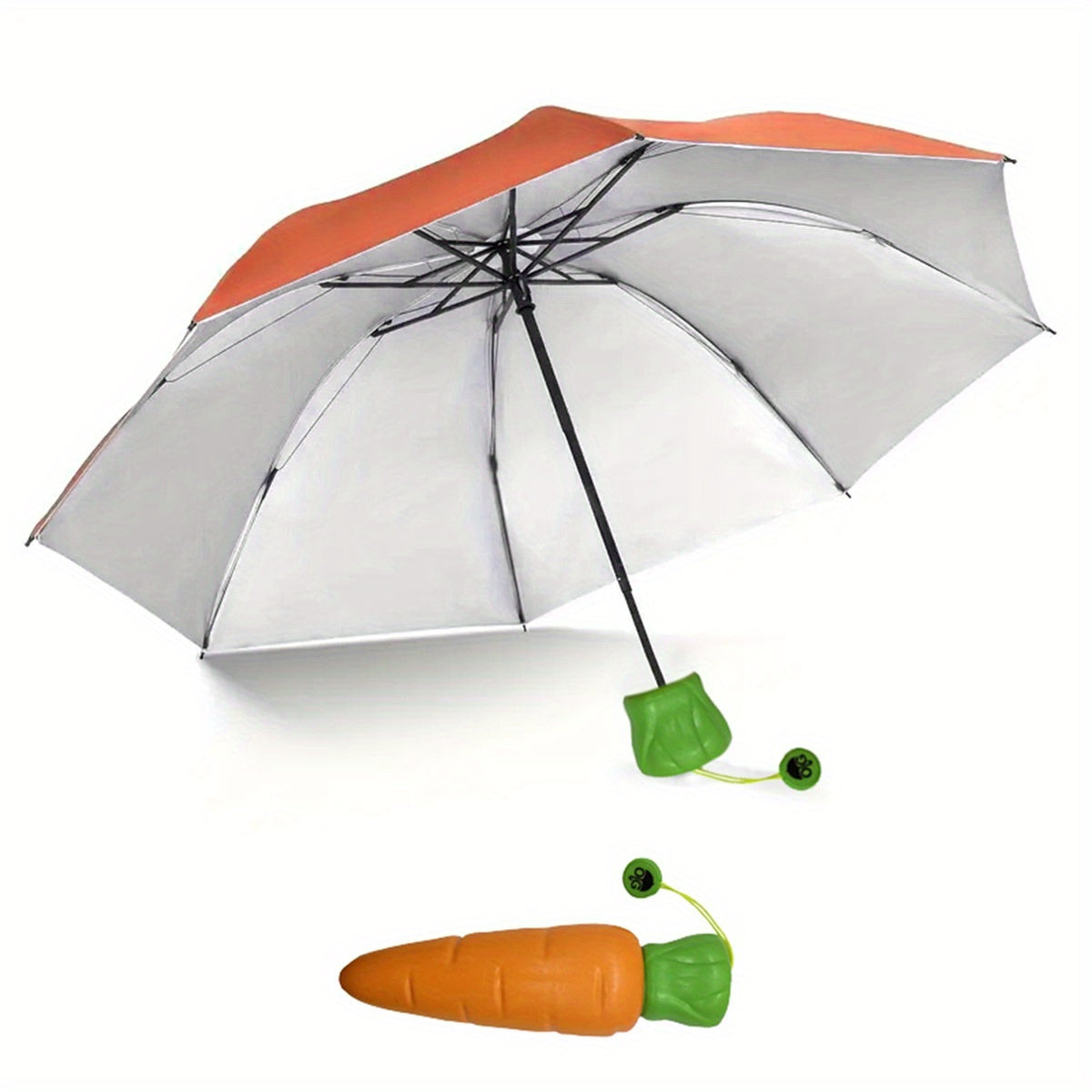 Parapluie pliable pour enfants avec motif de carottes - Protection contre le soleil et la pluie, coupe-vent, portable, orange avec accents de feuilles vertes, id¨¦al pour les activit¨¦s en plein air et l'utilisation quotidienne, parapluie pour la pluie