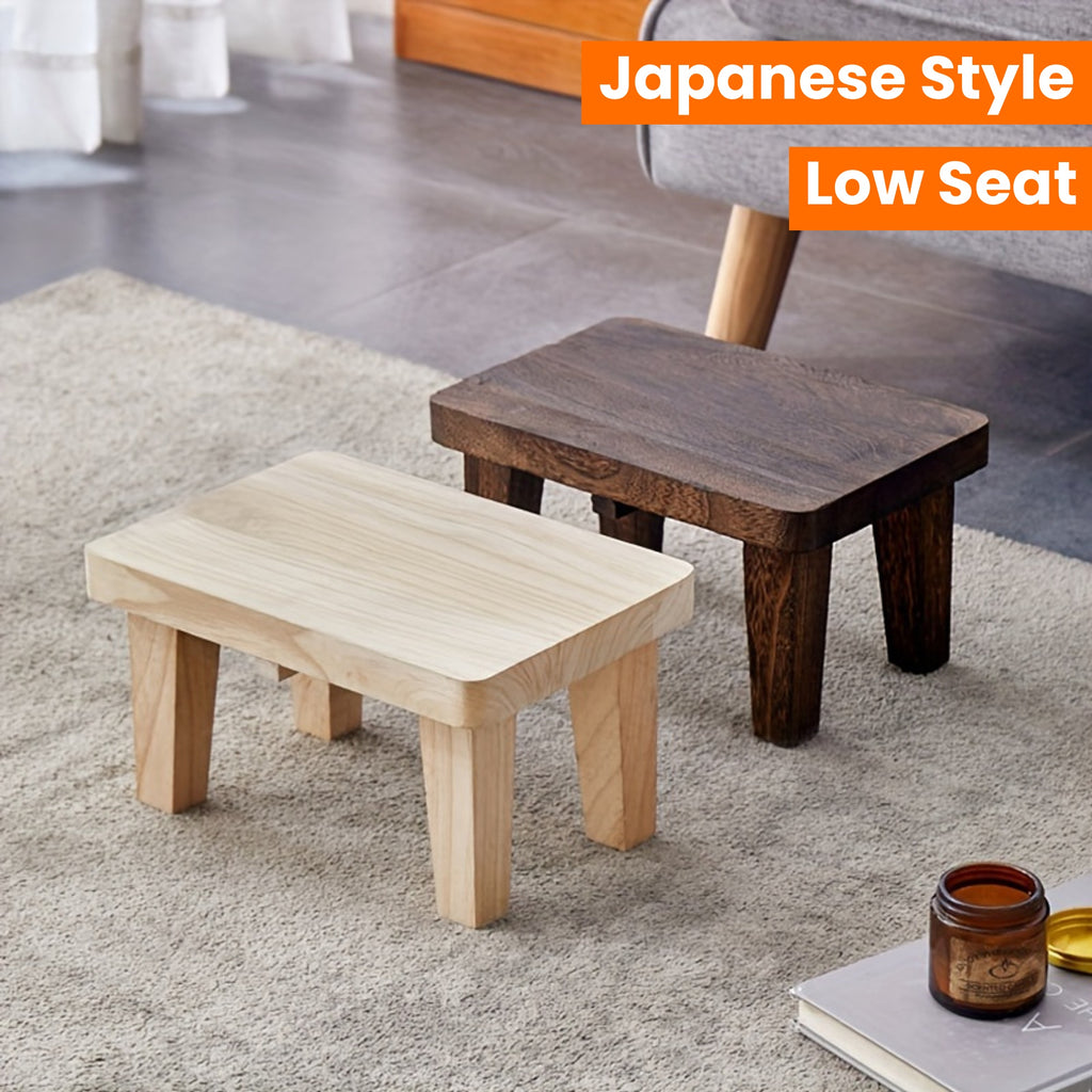 1pc Solid Wood Retro Square Stool - Japanese Style Low Seat, Footstool for Living Room and Bedroom, No Cushion