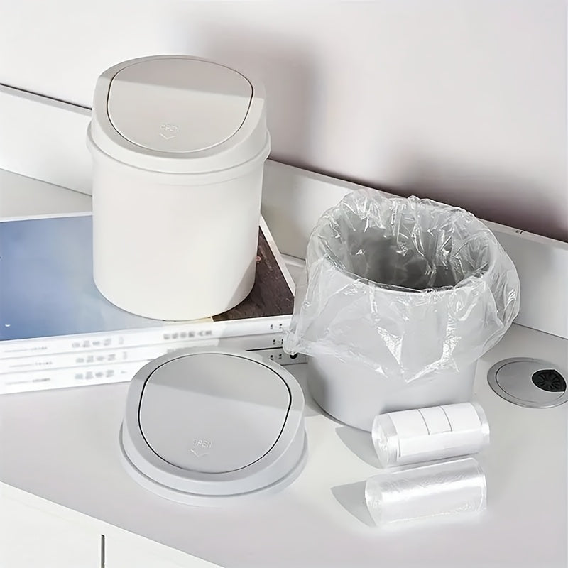 1pc\u002F2pcs Press-to-Open Desktop Trash Can - Sleek Nordic-Inspired Design, Twist Lid in Light Gray\u002FWhite, Ideal for Office & Coffee Bar, Compact Plastic Waste Bin