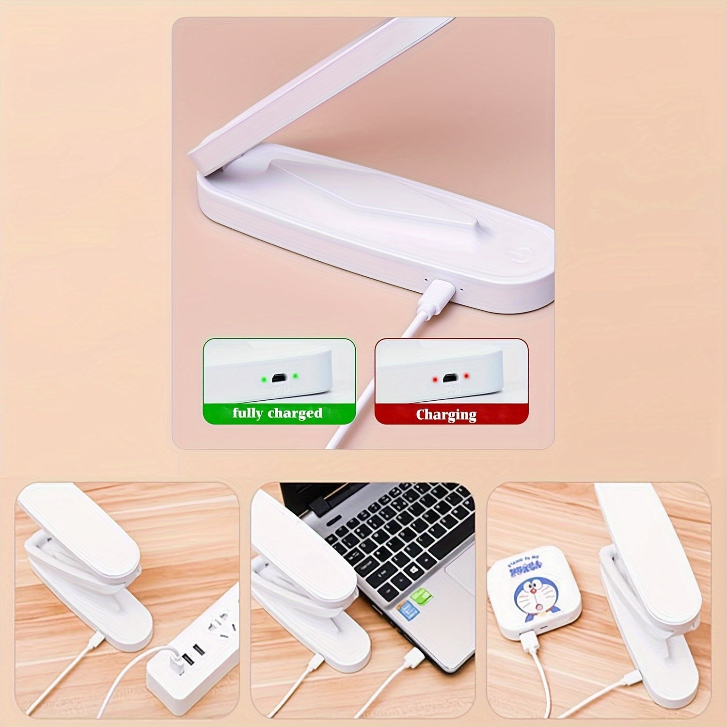 1pc Foldable LED Desk Lamp, Small Book Reading Light With 3 Brightness Color, Rechargeable & Dimmable, Eye-Caring Studying Light, Portable Table Lamp, For Home, Office, Travel