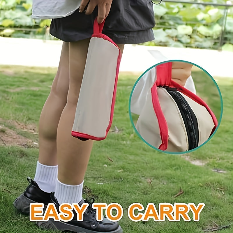 Portable Folding Stool with Pen Bag - Stainless Steel, Champagne Color, Compact & Lightweight for Travel, Hiking, Camping, and Outdoor Adventures